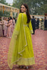 Elegant Lime Green Viscose Jacquard Anarkali Suit Heavy Embroidery Net Dupatta