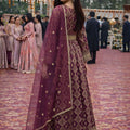 Royal Wine Viscose Jacquard Woven Anarkali Suit Designer Net Dupatta