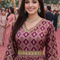 Royal Wine Viscose Jacquard Woven Anarkali Suit Designer Net Dupatta