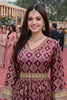 Royal Wine Viscose Jacquard Woven Anarkali Suit Designer Net Dupatta