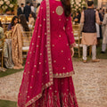 Luxury Rani Pink Fendy Silk Embroidered Pakistani Palazzo Suit Set with Dupatta