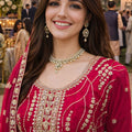 Luxury Rani Pink Fendy Silk Embroidered Pakistani Palazzo Suit Set with Dupatta