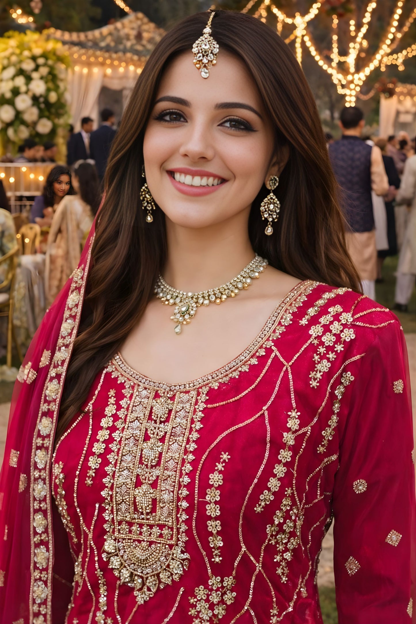 Luxury Rani Pink Fendy Silk Embroidered Pakistani Palazzo Suit Set with Dupatta