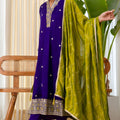 Luxury Royal Purple Silk Embroidered Suit Set Designer Dupatta