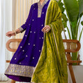 Luxury Royal Purple Silk Embroidered Suit Set Designer Dupatta