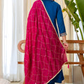 Beautiful Teal Blue Silk Embroidered Suit Set Designer Dupatta