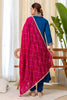 Beautiful Teal Blue Silk Embroidered Suit Set Designer Dupatta