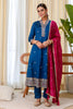 Beautiful Teal Blue Silk Embroidered Suit Set Designer Dupatta