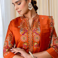 Wonderful Rust Orange Silk Heavy Embroidered Palazzo Suit Set with Designer Dupatta