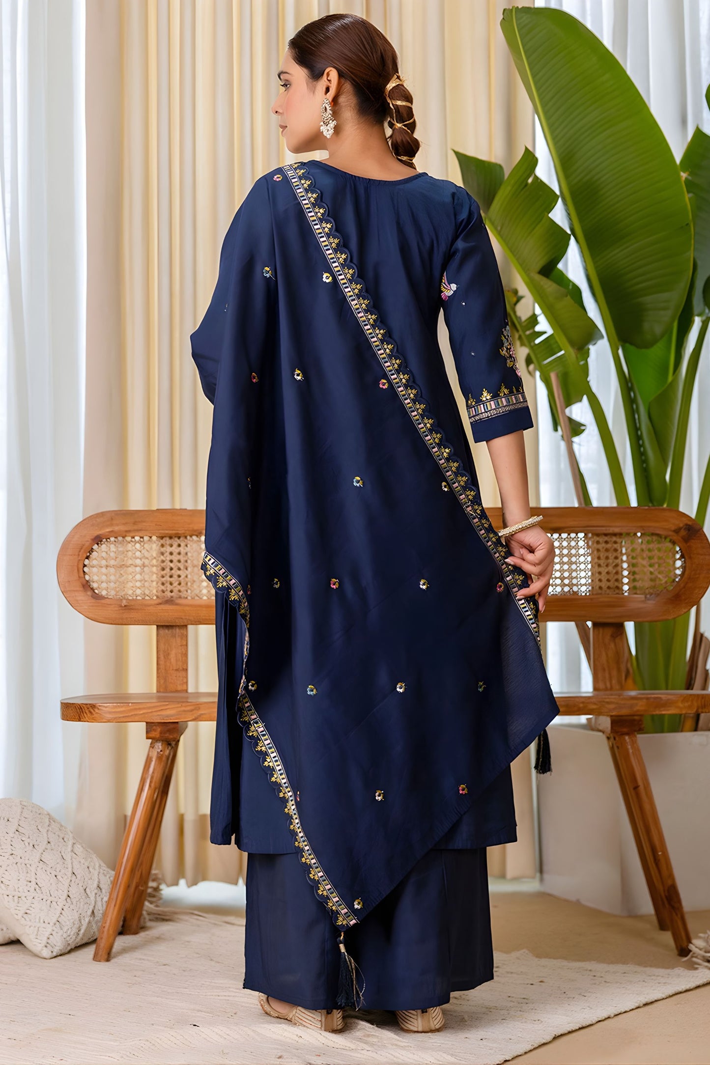 Wonderful Navy Blue Silk Embroidered Palazzo Suit Set for Women – Festive & Party Wear