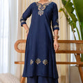Wonderful Navy Blue Silk Embroidered Palazzo Suit Set for Women – Festive & Party Wear