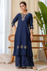 Wonderful Navy Blue Silk Embroidered Palazzo Suit Set for Women – Festive & Party Wear
