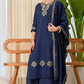 Wonderful Navy Blue Silk Embroidered Palazzo Suit Set for Women – Festive & Party Wear