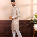 Premium Off White Printed Cotton Kurta Pyjama Set for Men
