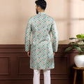 Wonderful Sea Green Digital Printed Art Silk Kurta Pyjama Set for Men