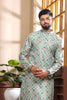 Wonderful Sea Green Digital Printed Art Silk Kurta Pyjama Set for Men