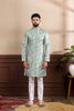 Wonderful Sea Green Digital Printed Art Silk Kurta Pyjama Set for Men