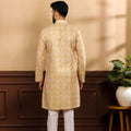 Premium Gold Printed Art Silk Kurta Pyjama Set for Men Wedding Wear Designer Kurta