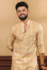 Premium Gold Printed Art Silk Kurta Pyjama Set for Men Wedding Wear Designer Kurta