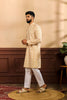 Premium Gold Printed Art Silk Kurta Pyjama Set for Men Wedding Wear Designer Kurta