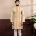 Premium Multicolor Vertical Printed Art Silk Kurta Pajama Set for Men