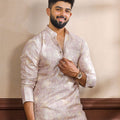 Wonderful Lavender Digital Printed Art Silk Kurta Pyjama Set for Men