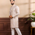 Wonderful Lavender Digital Printed Art Silk Kurta Pyjama Set for Men