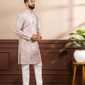 Wonderful Lavender Digital Printed Art Silk Kurta Pyjama Set for Men