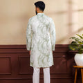 Stylish Mint Green Digital Printed Art Silk Kurta Pyjama Set for Men
