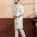 Stylish Mint Green Digital Printed Art Silk Kurta Pyjama Set for Men