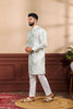Stylish Mint Green Digital Printed Art Silk Kurta Pyjama Set for Men