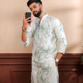 Stylish Mint Green Digital Printed Art Silk Kurta Pyjama Set for Men