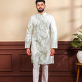 Stylish Mint Green Digital Printed Art Silk Kurta Pyjama Set for Men