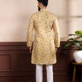 Elegant Mustard Yellow Digital Printed Art Silk Kurta Pyjama Set for Men