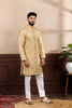 Elegant Mustard Yellow Digital Printed Art Silk Kurta Pyjama Set for Men