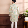 Gratefull Mint Green Floral Digital Printed Art Silk Kurta Pyjama Set for Men
