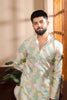 Gratefull Mint Green Floral Digital Printed Art Silk Kurta Pyjama Set for Men