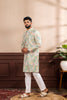Gratefull Mint Green Floral Digital Printed Art Silk Kurta Pyjama Set for Men