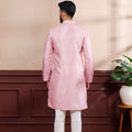 Premium Pink Digital Printed Art Silk Kurta Pyjama Set for Men