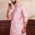Premium Pink Digital Printed Art Silk Kurta Pyjama Set for Men