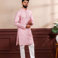 Premium Pink Digital Printed Art Silk Kurta Pyjama Set for Men