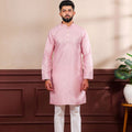 Premium Pink Digital Printed Art Silk Kurta Pyjama Set for Men