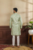 Outstanding Mint Green Digital Printed Art Silk Kurta Pyjama Set for Men