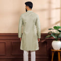 Premium Green Digital Printed Art Silk Kurta Pyjama Set for Men