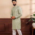 Premium Green Digital Printed Art Silk Kurta Pyjama Set for Men