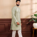 Premium Green Digital Printed Art Silk Kurta Pyjama Set for Men