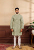 Premium Sage Green Digital Printed Art Silk Kurta Pyjama Set for Men