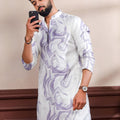Premium Lavender Digital Printed Art Silk Kurta Pyjama Set for Men