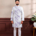 Premium Lavender Digital Printed Art Silk Kurta Pyjama Set for Men