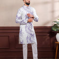Premium Lavender Digital Printed Art Silk Kurta Pyjama Set for Men